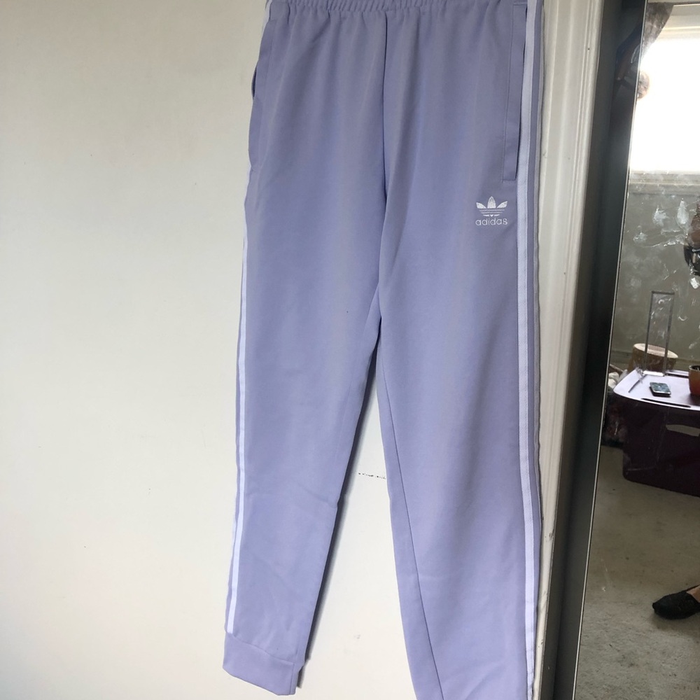 Adidas Lavender Track Pants with Side Stripes
